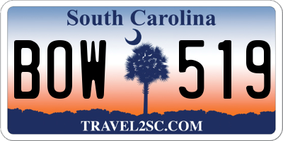 SC license plate BOW519
