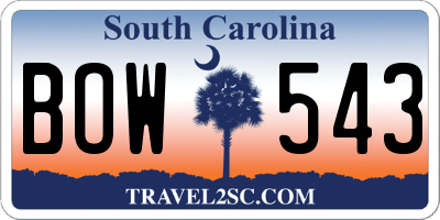 SC license plate BOW543