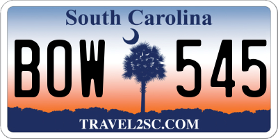 SC license plate BOW545