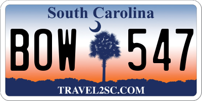 SC license plate BOW547