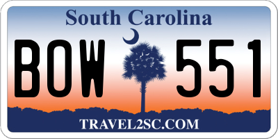 SC license plate BOW551