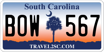 SC license plate BOW567