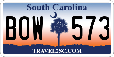 SC license plate BOW573