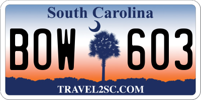 SC license plate BOW603