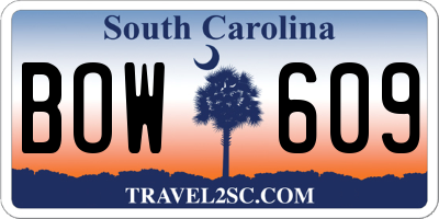 SC license plate BOW609