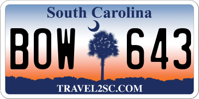 SC license plate BOW643