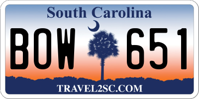 SC license plate BOW651