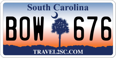SC license plate BOW676