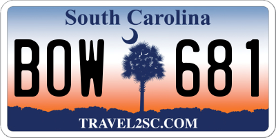 SC license plate BOW681