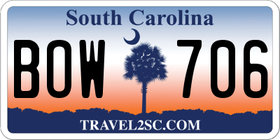 SC license plate BOW706