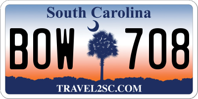 SC license plate BOW708