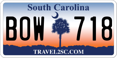 SC license plate BOW718