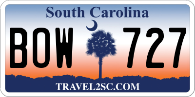 SC license plate BOW727