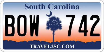 SC license plate BOW742