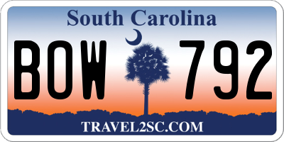 SC license plate BOW792