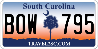 SC license plate BOW795