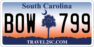SC license plate BOW799