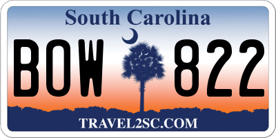 SC license plate BOW822