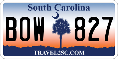 SC license plate BOW827