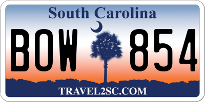 SC license plate BOW854