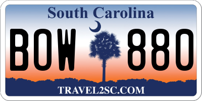 SC license plate BOW880