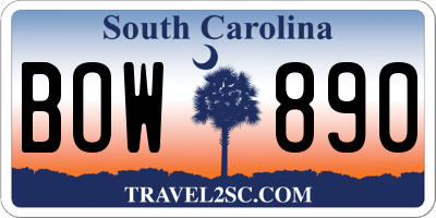 SC license plate BOW890