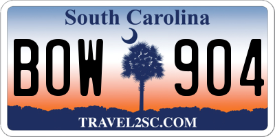 SC license plate BOW904