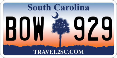SC license plate BOW929