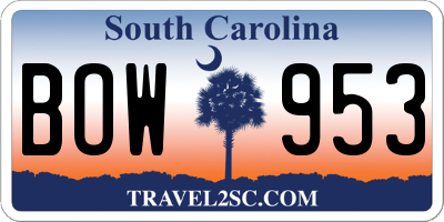SC license plate BOW953