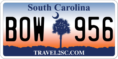 SC license plate BOW956