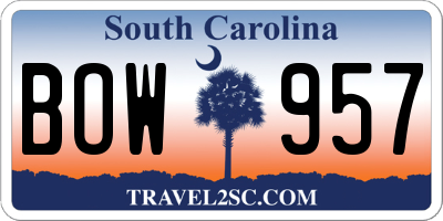 SC license plate BOW957
