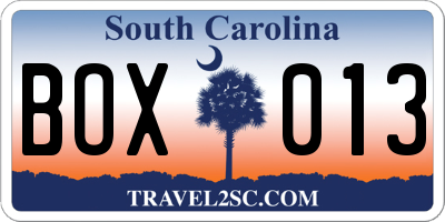 SC license plate BOX013