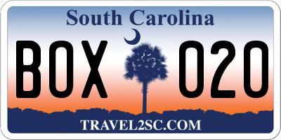 SC license plate BOX020