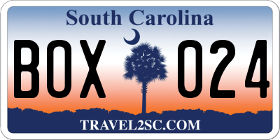 SC license plate BOX024