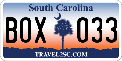 SC license plate BOX033