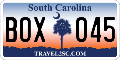 SC license plate BOX045