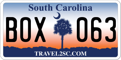 SC license plate BOX063