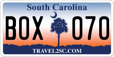 SC license plate BOX070