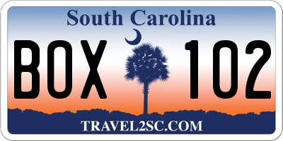 SC license plate BOX102