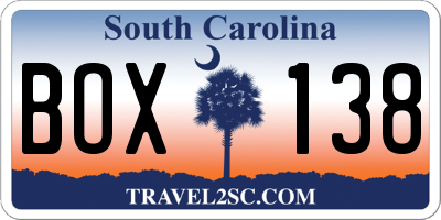 SC license plate BOX138