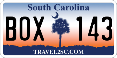 SC license plate BOX143