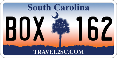 SC license plate BOX162