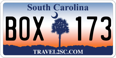SC license plate BOX173