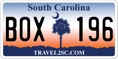 SC license plate BOX196