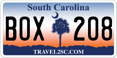 SC license plate BOX208
