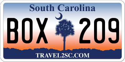 SC license plate BOX209