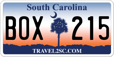 SC license plate BOX215