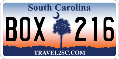 SC license plate BOX216