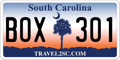 SC license plate BOX301