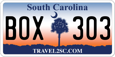 SC license plate BOX303